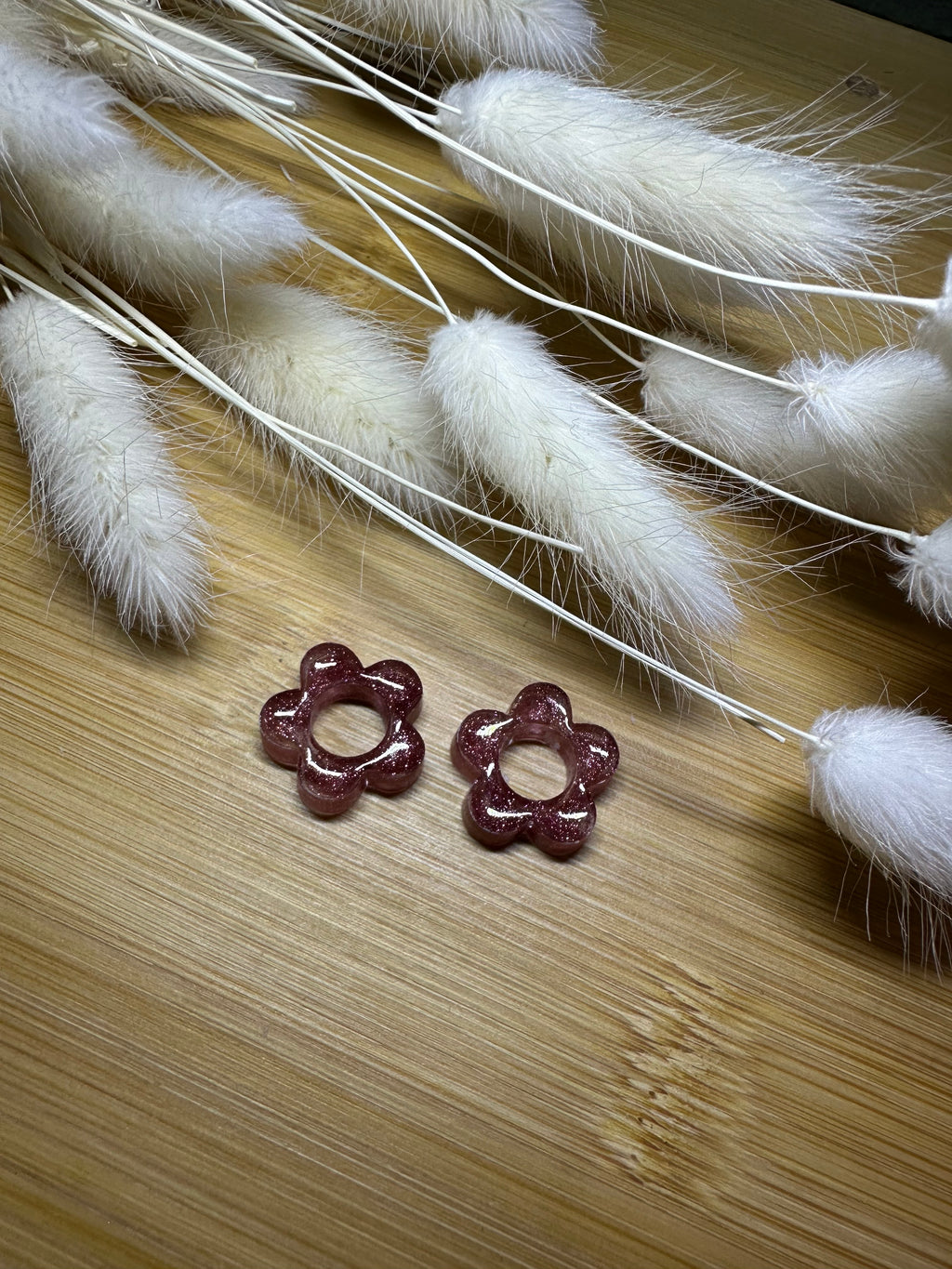 Pampilles fleurs pailletée rose