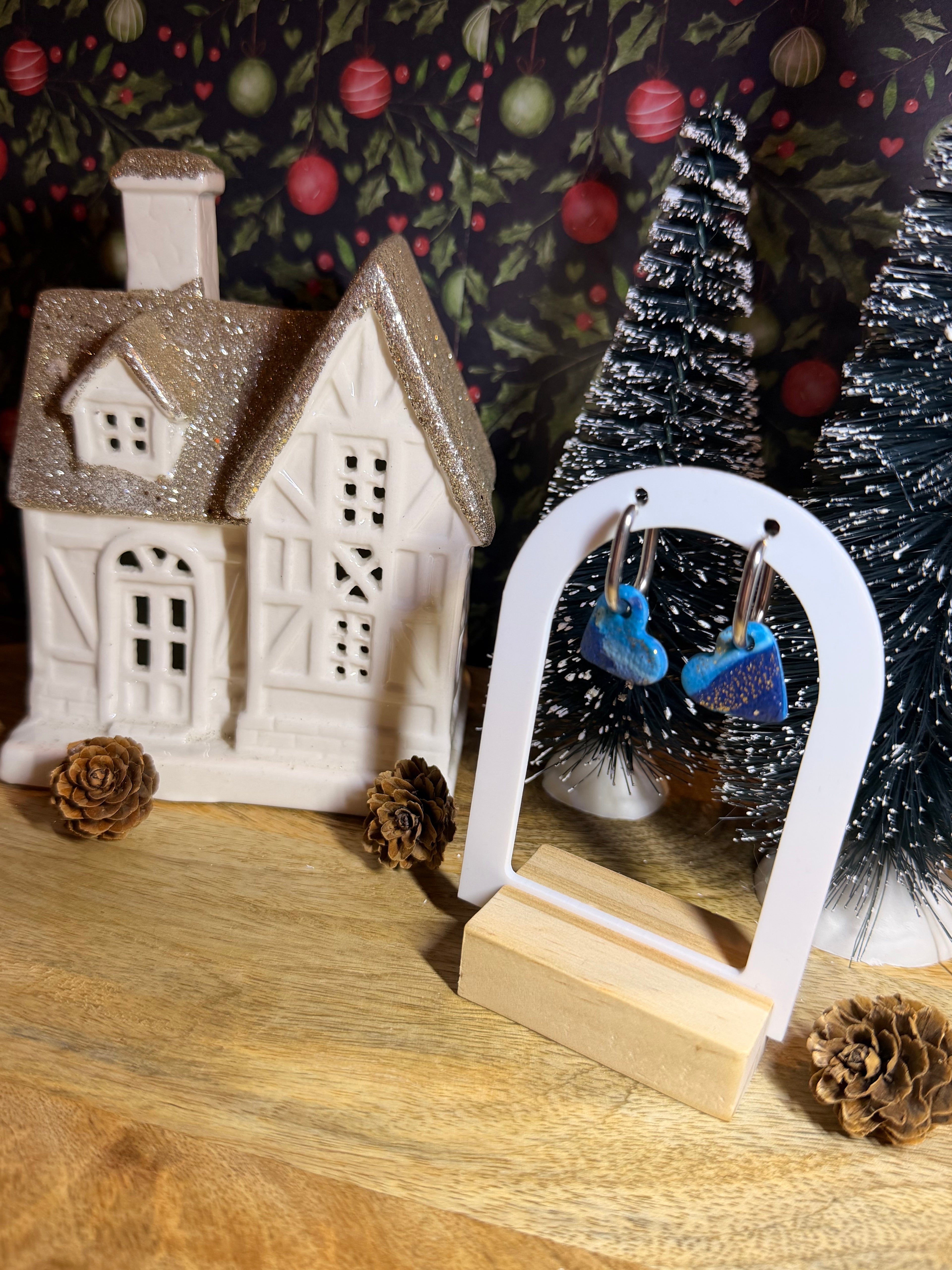 Pampille cœur tons de bleu feuille d’or