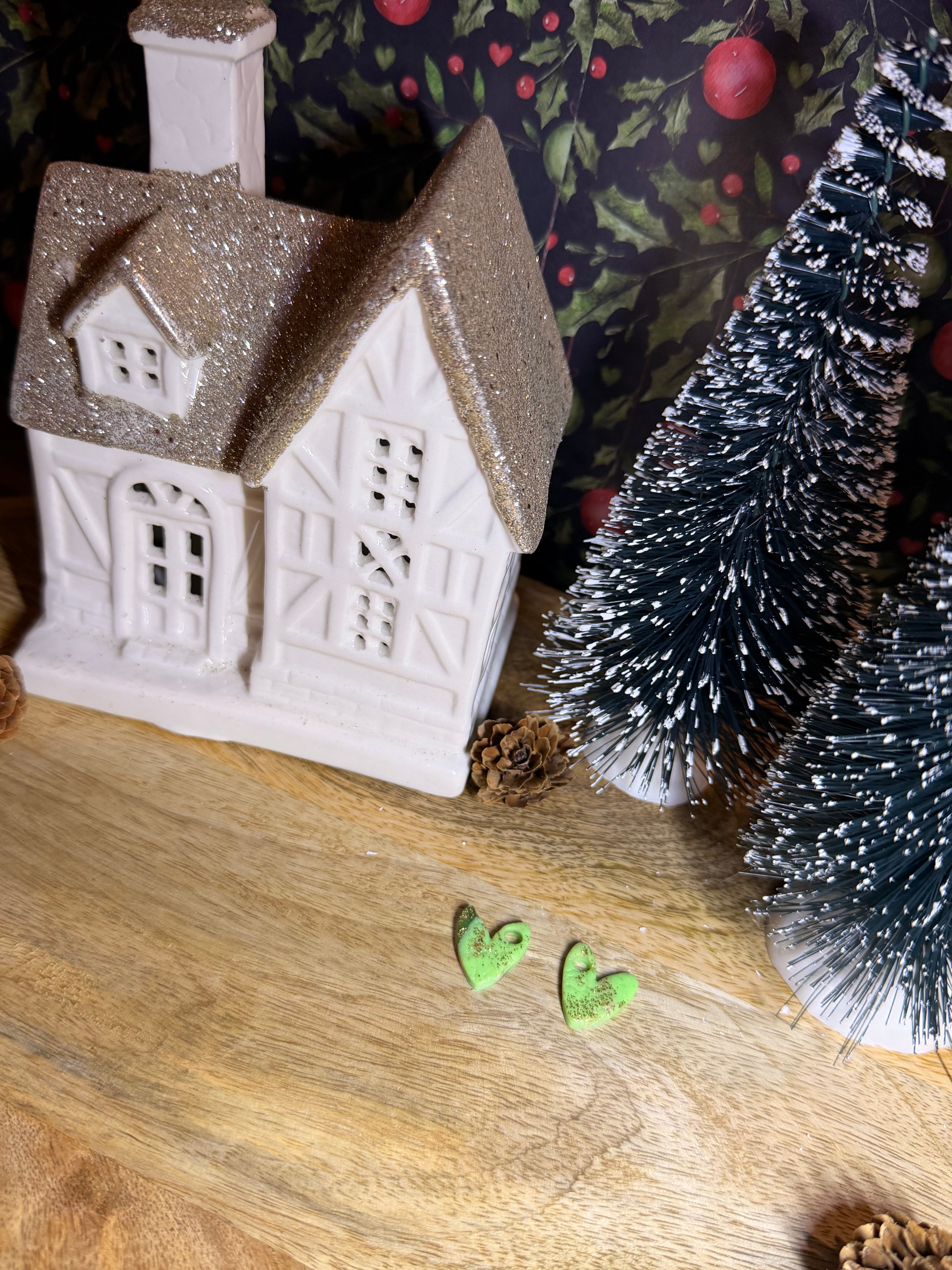 Pampille cœur vert feuille d’or