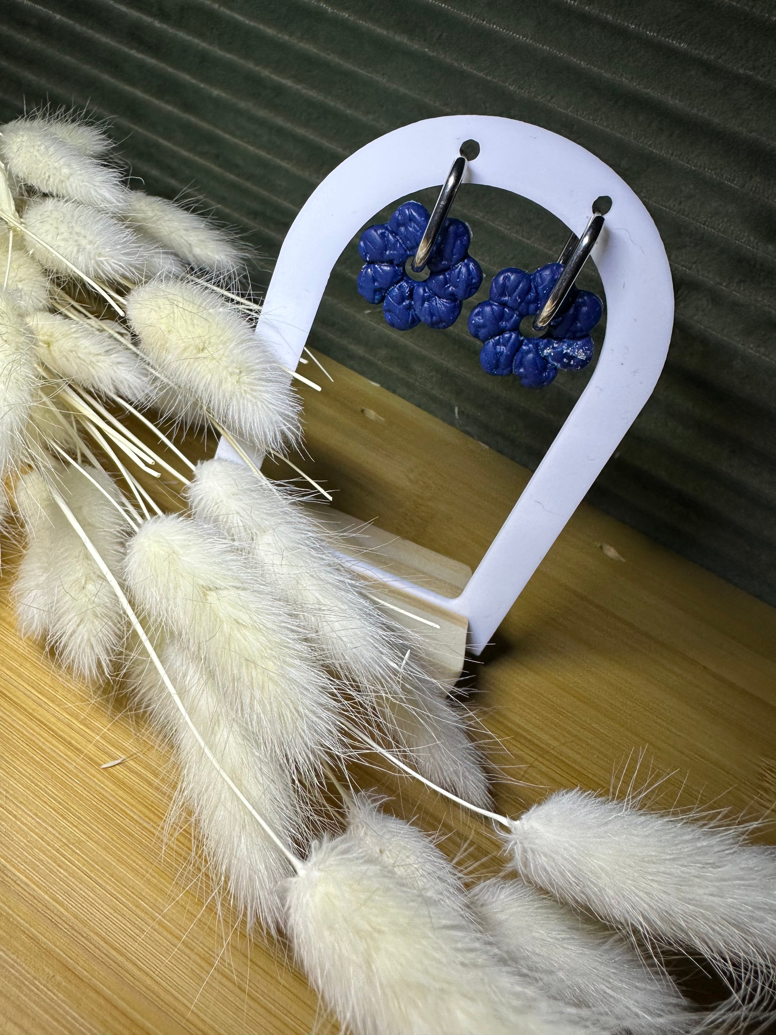 Pampilles fleur bleu texturé et mat