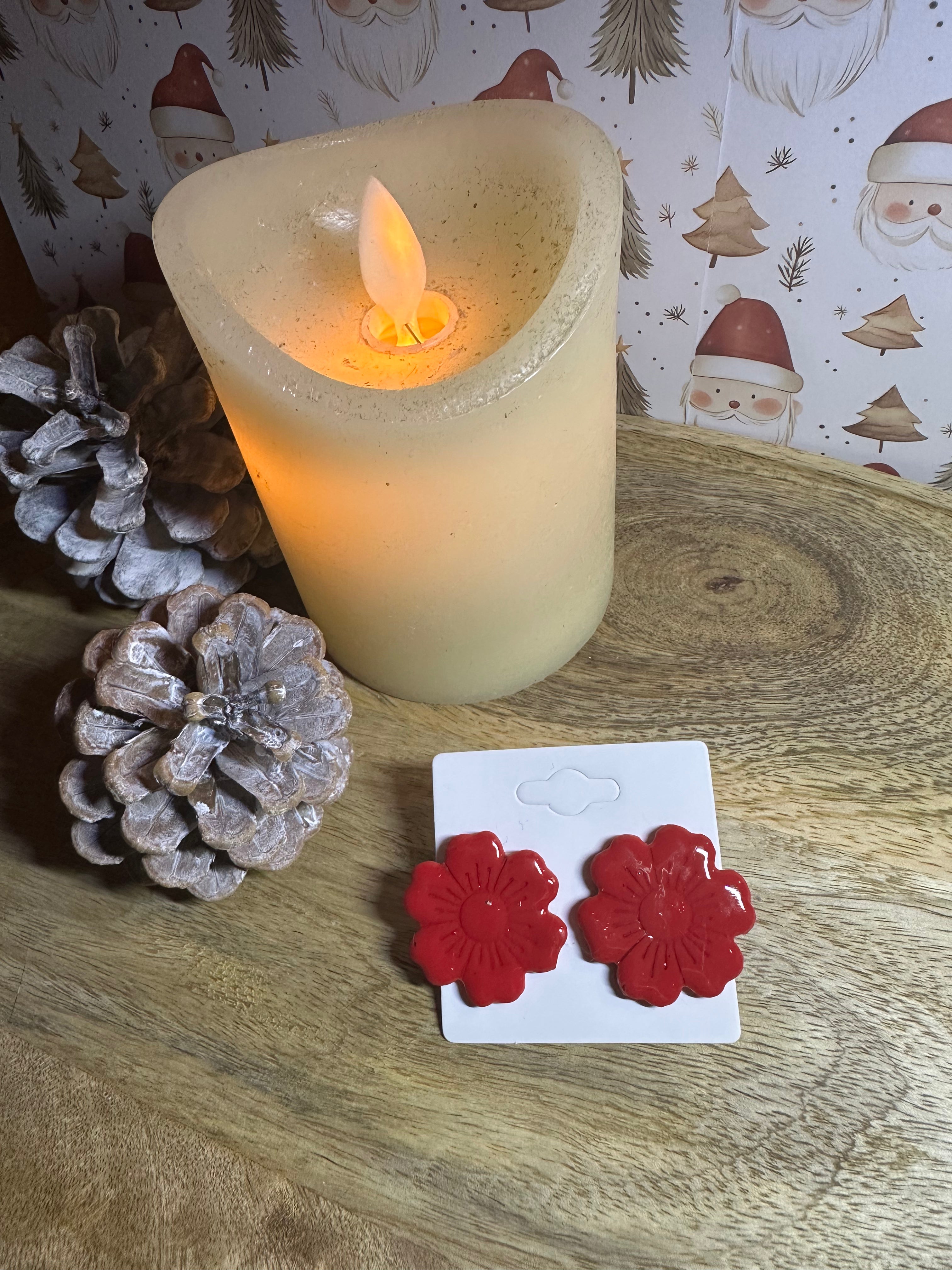 Boucle d’oreilles fleur rouge tige doré