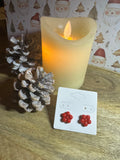 Boucle d’oreille fleur rouge tige argenté